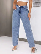 Women retro high waist straight leg denim trousers in light wash acid style