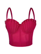 Langry fashion magenta pleated corset top with pearl embellishments
