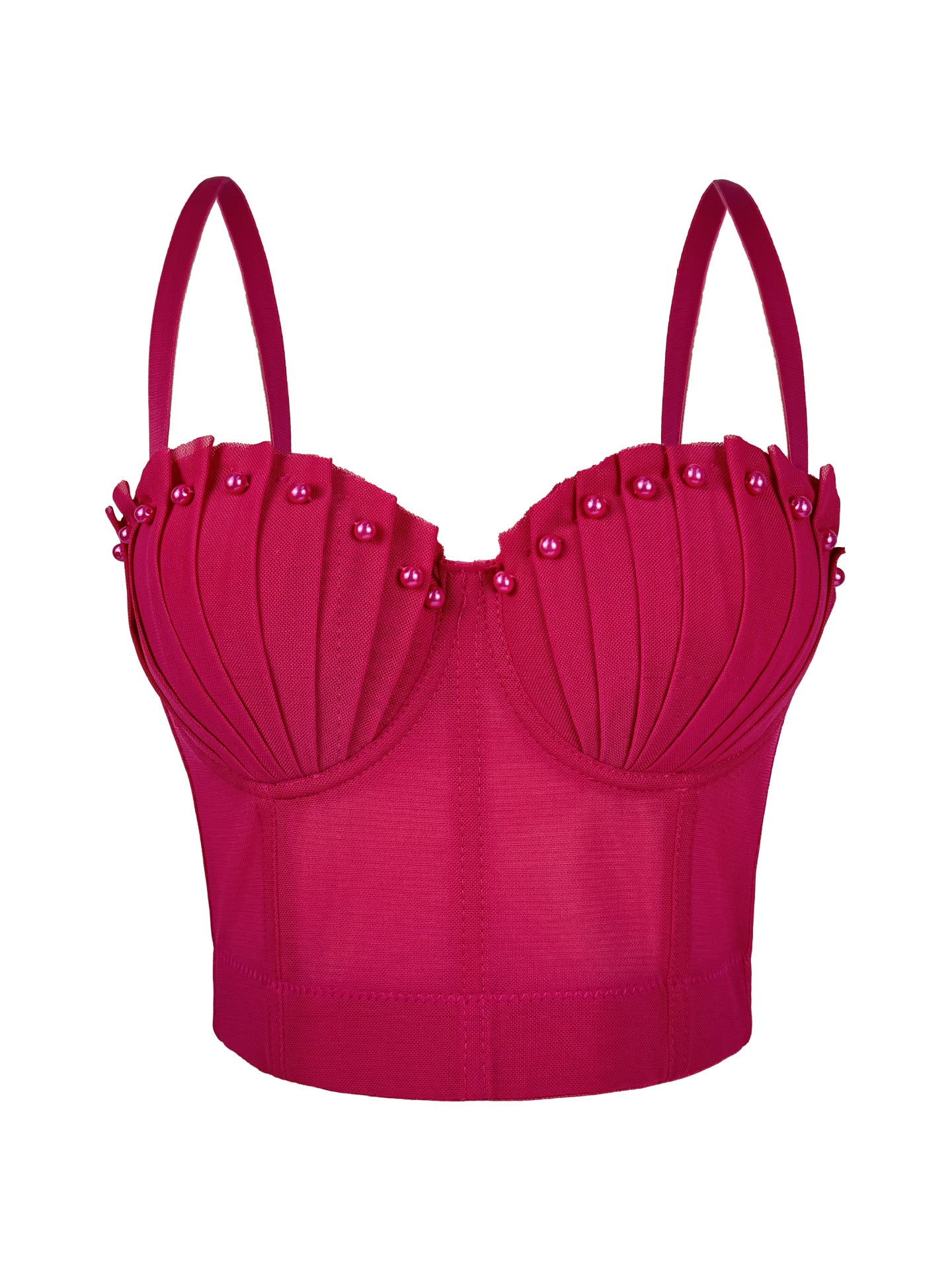 Langry fashion magenta pleated corset top with pearl embellishments