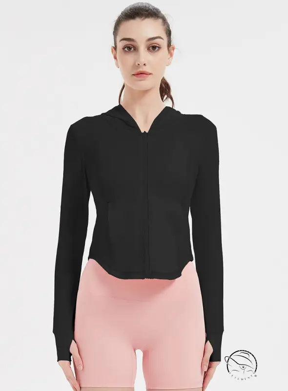 Sports Jacket Women High Elastic Hooded Quick Drying Top Violently Sweat Running Training Yoga Clothes Coat