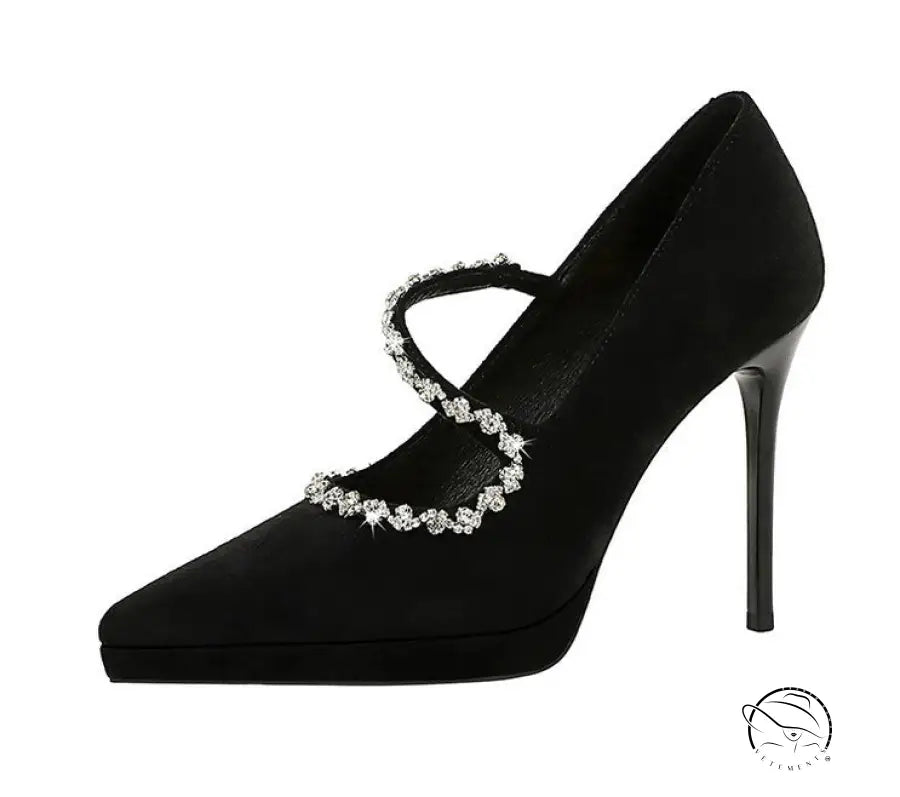 Cocktail Waterproof Platform Rhinestone Ankle Strap High Heel Pumps