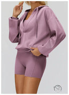 Lavender langry fashion hoodie shorts set for loose comfortable exercise