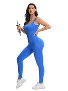 Bright blue ribbed langry fashion one-piece workout suit in peach slim fit
