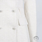 White langry fashion tweed blazer dress with off-shoulder sleeves and waist pockets