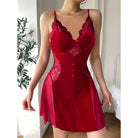 Red lace-trimmed Velvet Sleepwear Passion Temptation Nightdress for elegant evenings