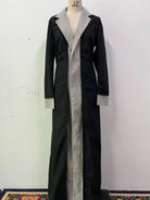 Black and silver abaya trench coat with high collar stitching and contrast color