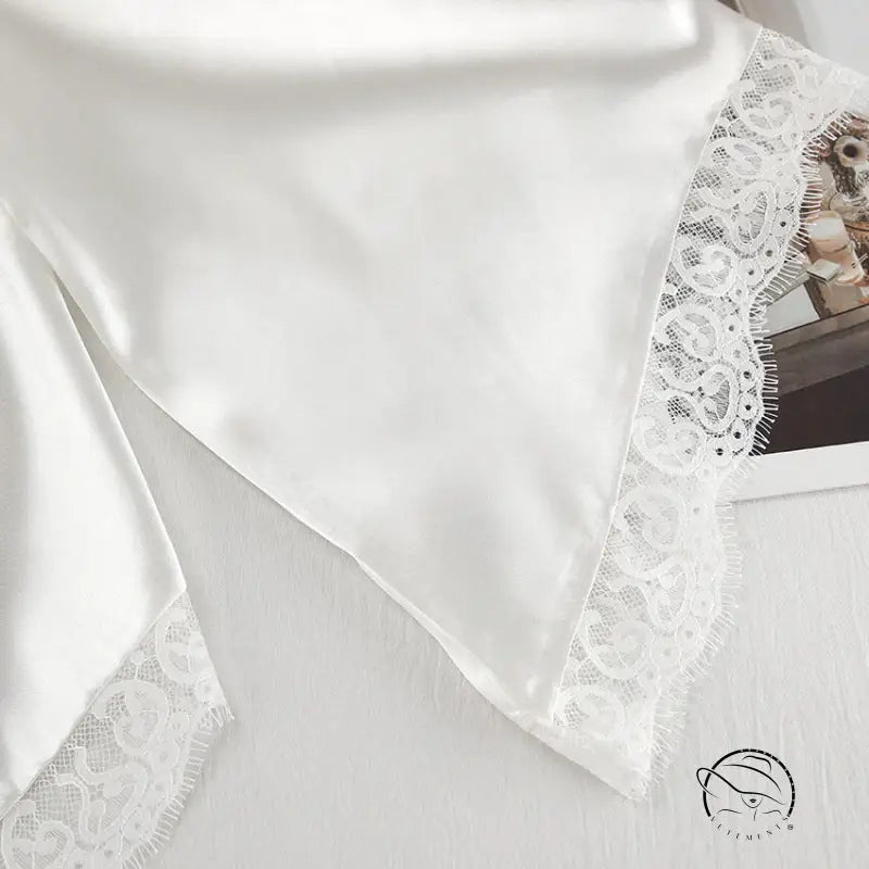 White satin langry sleep mask with lace trim for fashion pajamas