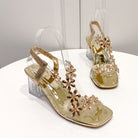 Square Toe Crystal Heel Floral Sandals