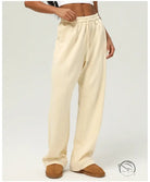 Cream-colored casual fitness yoga pants with elastic waistband