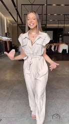 High Waist Long Leg Sleeveless Tooling Jumpsuit