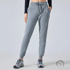 Gray casual loose tapered sports pants with drawstring and pockets