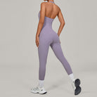 Sleek lavender langry fashion halter yoga jumpsuit for outdoor workouts