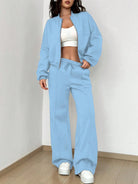 Light blue lounge set from Trendy Cardigan Two Piece Set enhancing ملابس fashion style