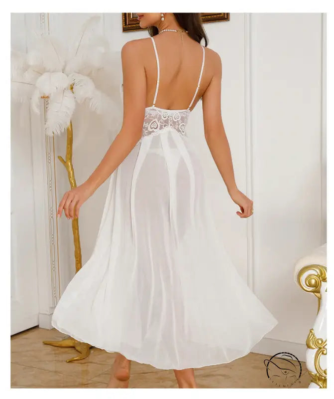 V Neck Backless Pearl Cami Nightdress