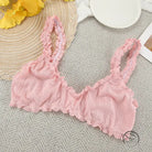 Pink ruffled bralette with perforated stripes in breathable long fashion set