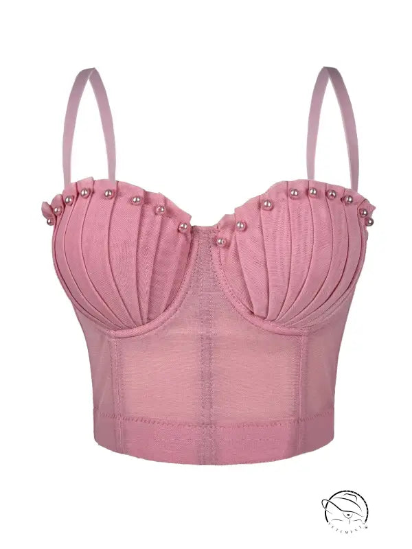 Pink lace underwire bra with pearl details in Langry fashion corset