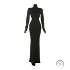 Beautiful high collar maxi dress with black long sleeves and fitted silhouette