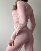 Dusty rose ribbed langry fashion two-piece set with cropped jacket