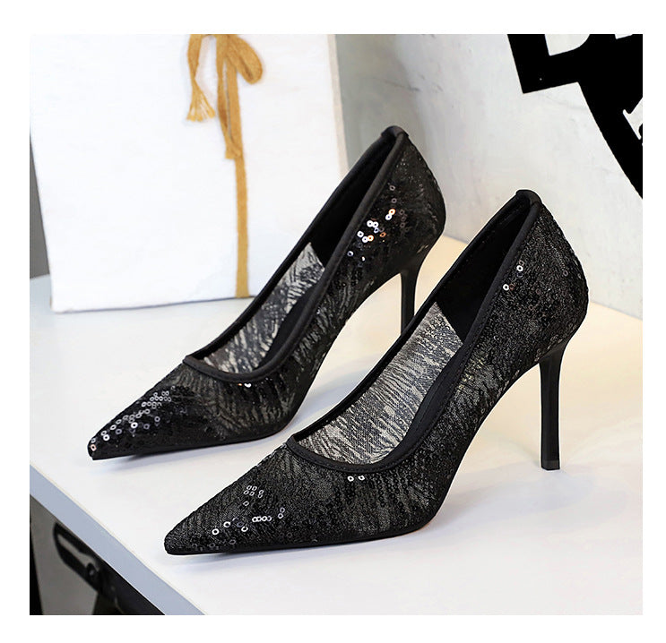Shallow Mouth Sequin Fashionable Elegant High Heel