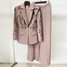 Elegant pink floral embroidered langry fashion suit with wide-leg pants