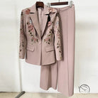 Pink floral embroidered langry fashion jacket with wide-leg pants set