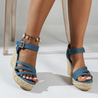 One Strap Wedge Sandals Women Platform Cloth High Heel Straw