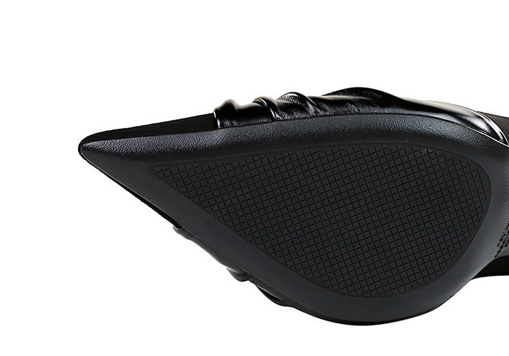 Langry fashion black leather stiletto high heel with silver buckle