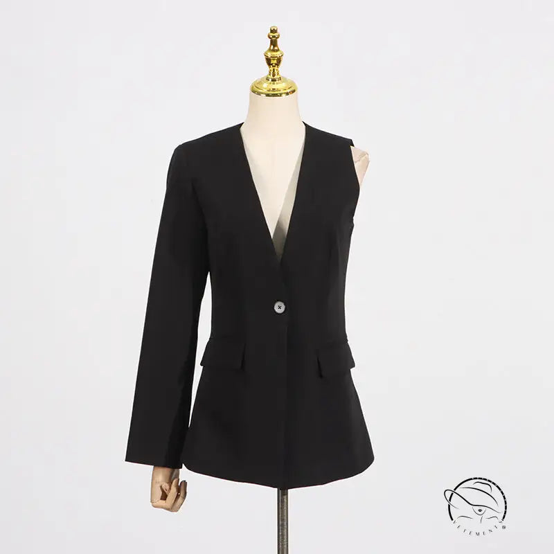 Black one-sleeve blazer in gorgeous wide leg pants two piece set