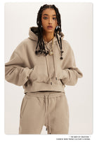 Beige Winter Retro Hooded Pullover sweatsuit with drawstring, perfect for langry fashion