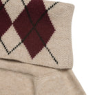 Elegant langry fashion cream argyle wool sweater with maroon black accents