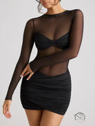 Black long sleeve mesh mini dress in elegant style