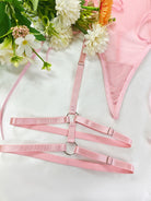Pink embroidery beauty back lingerie harness with adjustable nylon straps