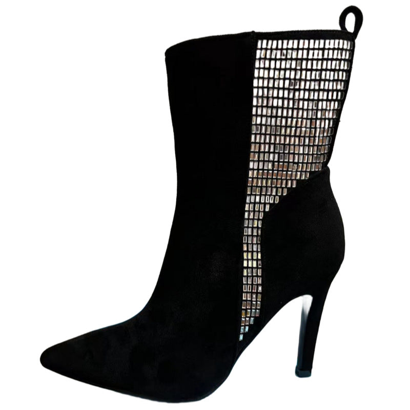 Black Velvet Slimming Short Pointed High Heel