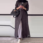 Luxury graceful Langry fashion trench coat in charcoal gray with plaid and fur collar
