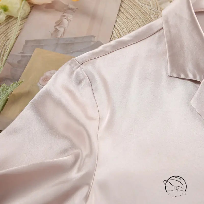 Light pink satin collared shirt in Langry winter pajamas set