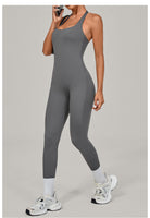 Gray langry fashion halter yoga jumpsuit in seamless athletic style