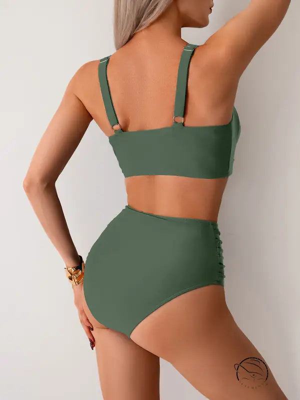 Green hot high waist split swimsuit bikini in two-piece style