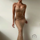Elegant langry beaded nude-illusion fishtail evening gown in fashion ملابس