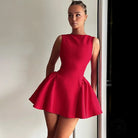 Sleeveless red fit-and-flare langry fashion mini dress with pleated skirt