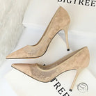 Elegant beige lace stiletto pumps in Langry fashion style