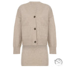 Beige langry fashion cardigan sweater with pockets and ribbed details