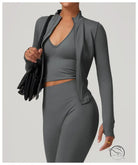 Stand Collar Long Sleeve Zipper Yoga Jacket Women Tight Quick Drying Clothes Outdoor Fitness Sports Top