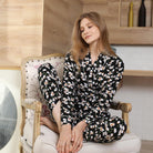 Black floral langry pajama set with long sleeves and pants