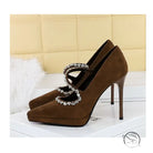 Cocktail Waterproof Platform Rhinestone Ankle Strap High Heel Pumps