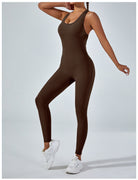 Sleek langry brown yoga one-piece jumpsuit in stretchy fashion ملابس