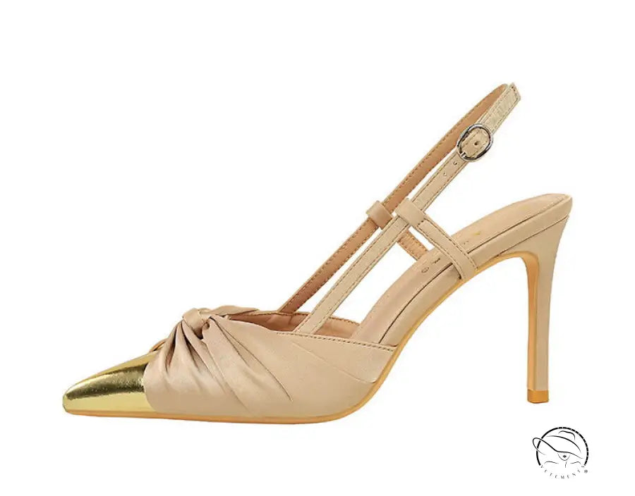 Satin Bow Color Block Pointed High Heel