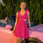 Pink enchanting backless short dress with cutouts in langry fashion