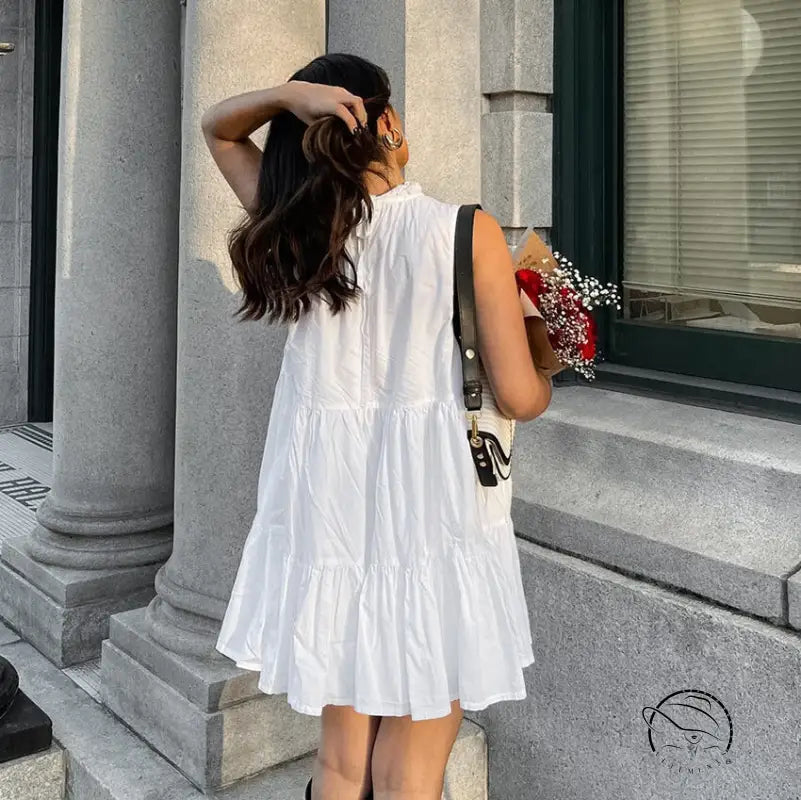 All Match White Elegant Loose Short Dress
