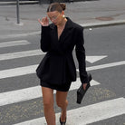 Black elegant langry fashion blazer dress with flared skirt