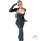 Black long-sleeved summer comfort dress with flared legs